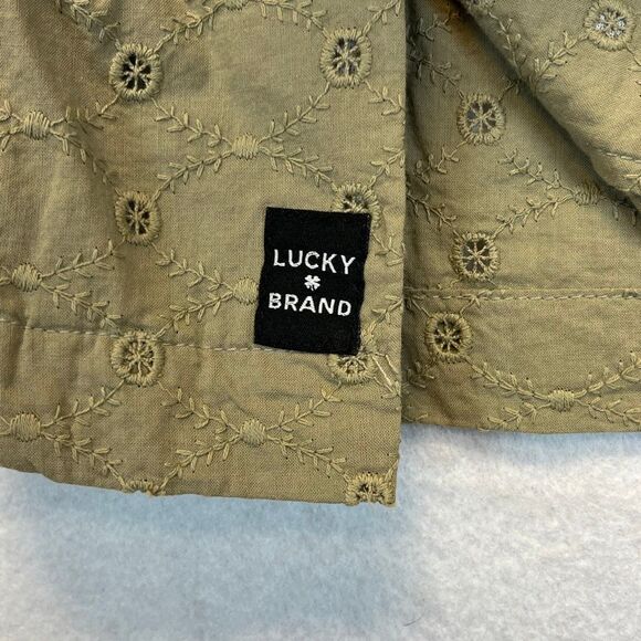 NWT LUCKY BRAND Shirt Women's Small Olive Green Eyelet Embroidered Button Down - Picture 8 of 16